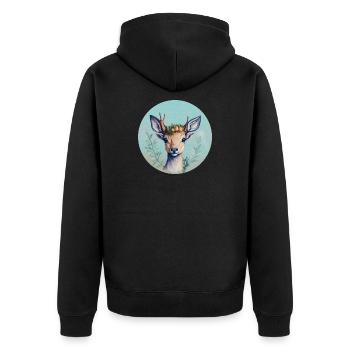 Niedlicher Hirsch mit Blumenkrone - Unisex Premium Bio Zip Hoodie - Schwarz - Hinten - Nico (187cm)