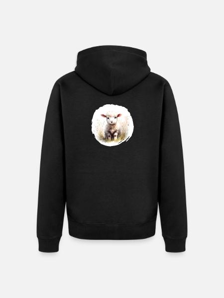 Lamm Aquarell - Unisex Premium Bio Zip Hoodie - Schwarz