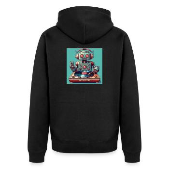 Platine vinyle robotisée - Veste à capuche bio Premium Unisexe - noir - Dos - Nico (187cm)