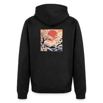 Sonnenaufgang Ukiyo-e-Stil - Unisex Premium Bio Zip Hoodie - Schwarz - Hinten - Nico (187cm)