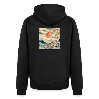 Ukiyo-e Style Lever de soleil II - Veste à capuche bio Premium Unisexe - noir - Dos - Nico (187cm)