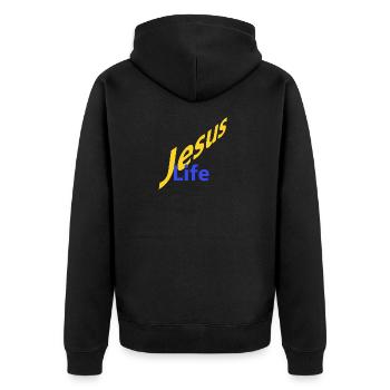 Jesus Life - Unisex Premium Bio Zip Hoodie - Schwarz - Hinten - Nico (187cm)
