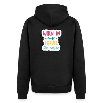 Im Zweifelsfall die Welt bereisen - Unisex Premium Bio Zip Hoodie - Schwarz - Hinten - Nico (187cm)