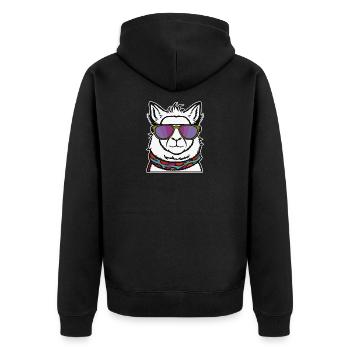 Cooles Lama - Unisex Premium Bio Zip Hoodie - Schwarz - Hinten - Nico (187cm)