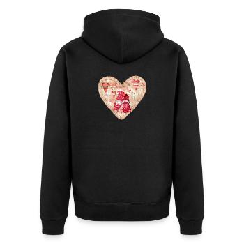 Verliebte Gartenzwerge Herz Design - Unisex Premium Bio Zip Hoodie - Schwarz - Hinten - Nico (187cm)