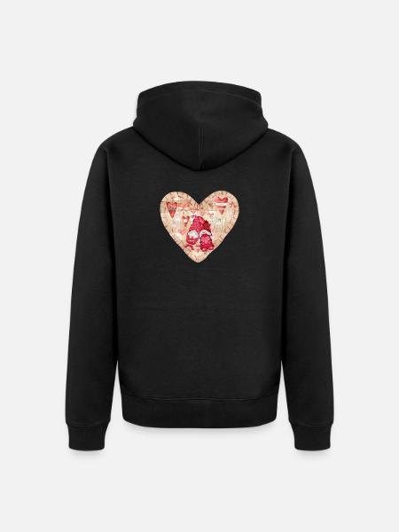Verliebte Gartenzwerge Herz Design - Unisex Premium Bio Zip Hoodie - Schwarz