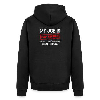 MEIN JOB IST STRENG GEHEIM, AUCH WENN ICH NICHT WEISS, WAS - Unisex Premium Bio Zip Hoodie - Schwarz - Hinten - Nico (187cm)