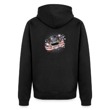 Football Helm mit USA Flagge in Vintage Farben - Unisex Premium Bio Zip Hoodie - Schwarz - Hinten - Nico (187cm)