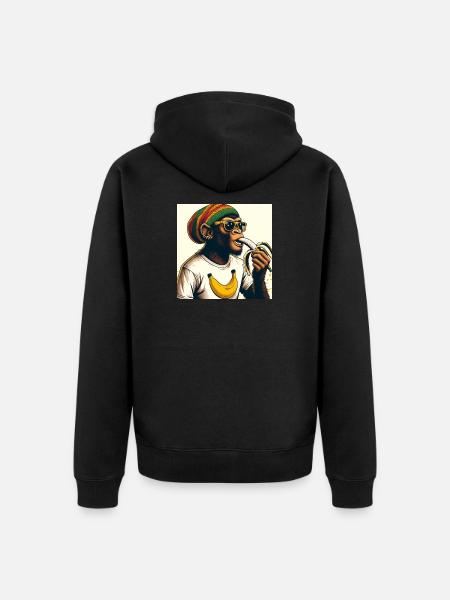 Cool monkey eats banana - Unisex Premium Organic Zip Hoodie - black