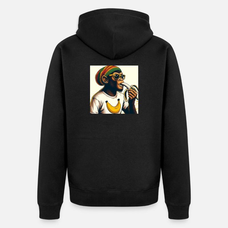 Cool monkey eats banana - Unisex Premium Organic Zip Hoodie - black