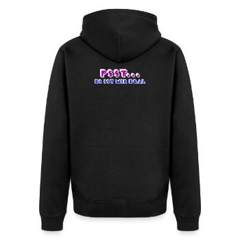 I don't care about statement attitude relax - Unisex Premium Organic Zip Hoodie - black - Back - Nico (187cm)