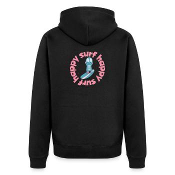 Lustige Surf-Kawaiifigur  - Unisex Premium Bio Zip Hoodie - Schwarz - Hinten - Nico (187cm)