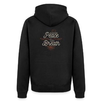 Frieden mit jedem Atemzug - Unisex Premium Bio Zip Hoodie - Schwarz - Hinten - Nico (187cm)