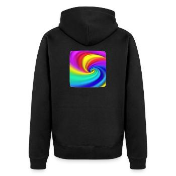 Regenbogenwirbel Farbenspiel - Unisex Premium Bio Zip Hoodie - Schwarz - Hinten - Nico (187cm)