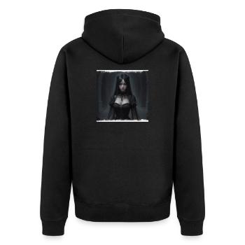 Gothic Nachtkorridor Schwarze Dame - Unisex Premium Bio Zip Hoodie - Schwarz - Hinten - Nico (187cm)