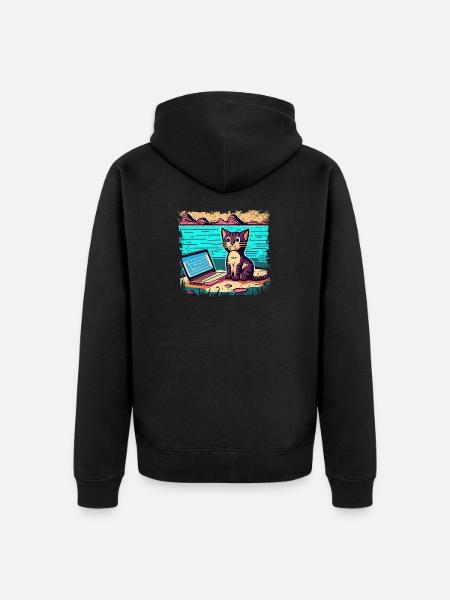Cat with laptop - Unisex Premium Organic Zip Hoodie - black