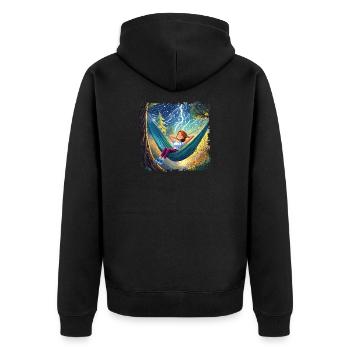 Girl on hammock, chilling, with flashes - Unisex Premium Organic Zip Hoodie - black - Back - Nico (187cm)