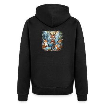 Forest animals watch TV - Unisex Premium Organic Zip Hoodie - black - Back - Nico (187cm)