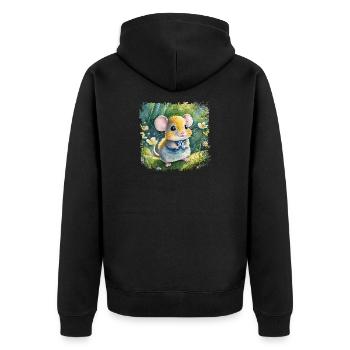 Mignon bébé souris jouant joyeusement dans le jardin - Veste à capuche bio Premium Unisexe - noir - Dos - Nico (187cm)