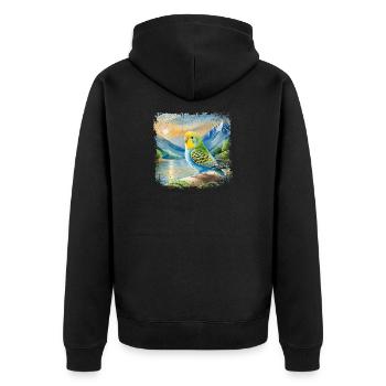 junger Wellensittich im Kinderbuchstil, Aquarell - Unisex Premium Bio Zip Hoodie - Schwarz - Hinten - Nico (187cm)