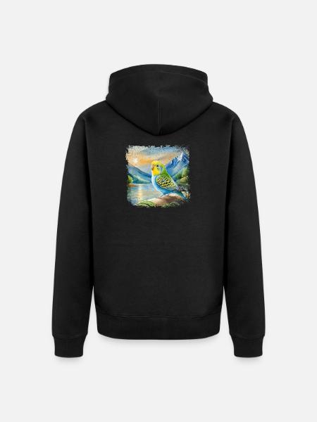 junger Wellensittich im Kinderbuchstil, Aquarell - Unisex Premium Bio Zip Hoodie - Schwarz