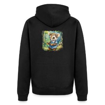 Niedlicher junger Ameisenbär mit Handy - Unisex Premium Bio Zip Hoodie - Schwarz - Hinten - Nico (187cm)