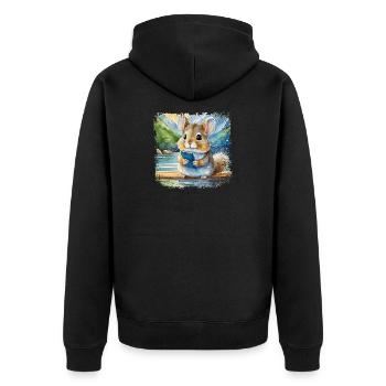 Mignon jeune chinchilla à l’aide d’un téléphone portable - Veste à capuche bio Premium Unisexe - noir - Dos - Nico (187cm)