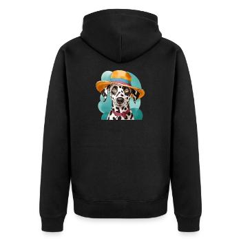 lustiger Dalmatiner mit hut - Unisex Premium Bio Zip Hoodie - Schwarz - Hinten - Nico (187cm)