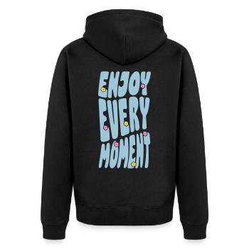 Enjoy Every Moment - Unisex Premium Bio Zip Hoodie - Schwarz - Hinten - Nico (187cm)