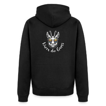 hurra die gams apres ski hütte schirurlaub wandern - Unisex Premium Bio Zip Hoodie - Schwarz - Hinten - Nico (187cm)