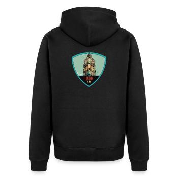 Ikonische Illustration des Big Ben Towers - Unisex Premium Bio Zip Hoodie - Schwarz - Hinten - Nico (187cm)