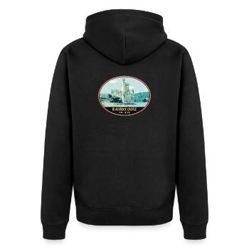 Illustration Blackrock Castle, Cork, Irland - Unisex Premium Bio Zip Hoodie - Schwarz - Hinten - Nico (187cm)