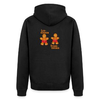 Leb und Sterbkuchen gepunktet - Unisex Premium Bio Zip Hoodie - Schwarz - Hinten - Nico (187cm)
