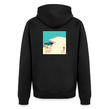 HÜHNER SCHWIMMEN AM SEE - Unisex Premium Bio Zip Hoodie - Schwarz - Hinten - Nico (187cm)