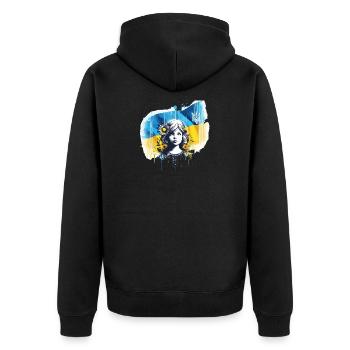 Ukraine Mädchen Flagge stoppt den Krieg - Unisex Premium Bio Zip Hoodie - Schwarz - Hinten - Nico (187cm)