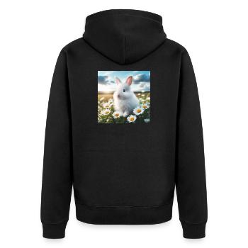 Entzückender weißer Hase - Unisex Premium Bio Zip Hoodie - Schwarz - Hinten - Nico (187cm)
