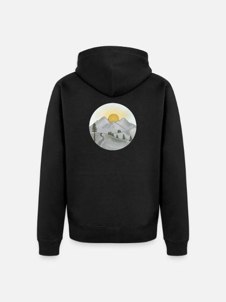Mountain idyll at sunset in spring - Unisex Premium Organic Zip Hoodie - black