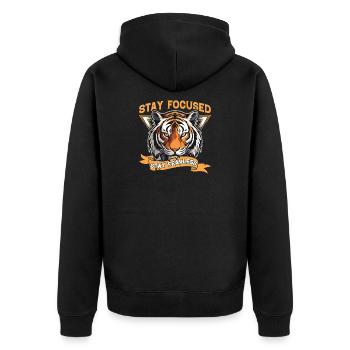 Bleiben Sie fokussiert, bleiben Sie furchtlos - Unisex Premium Bio Zip Hoodie - Schwarz - Hinten - Nico (187cm)