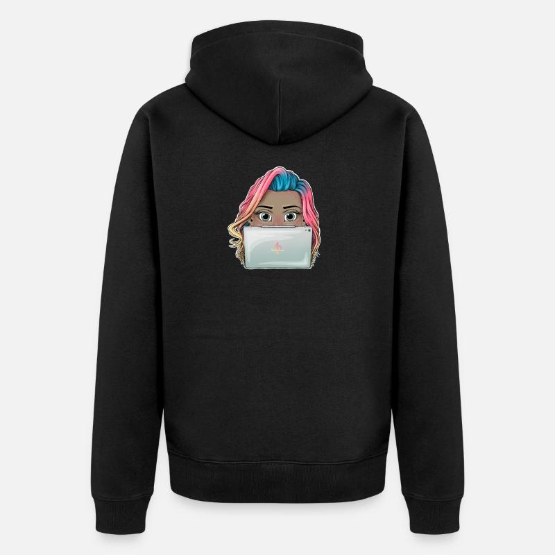 Lebendiges Reva Prisma arbeitendes Mädchen Design - Unisex Premium Bio Zip Hoodie - Schwarz
