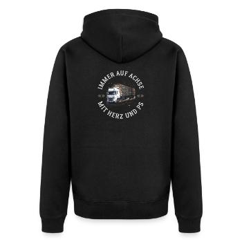 holztransport lkw fahrer sprüche forst waldarbeit - Unisex Premium Bio Zip Hoodie - Schwarz - Hinten - Nico (187cm)