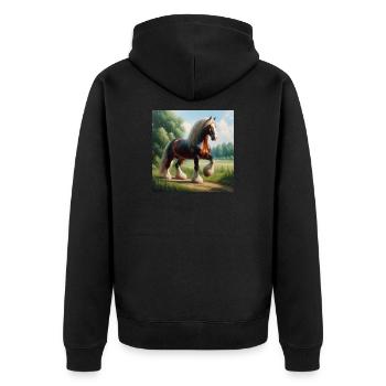 Aquarell Percheron Pferd - Unisex Premium Bio Zip Hoodie - Schwarz - Hinten - Nico (187cm)