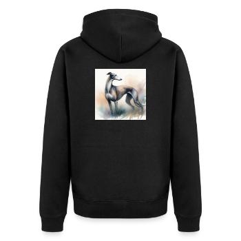 Aquarell Greyhound - Unisex Premium Bio Zip Hoodie - Schwarz - Hinten - Nico (187cm)