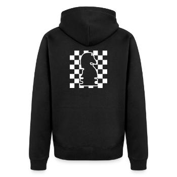 Schach Pferd Schachbrett Muster Symbol Grafik Logo - Unisex Premium Bio Zip Hoodie - Schwarz - Hinten - Nico (187cm)