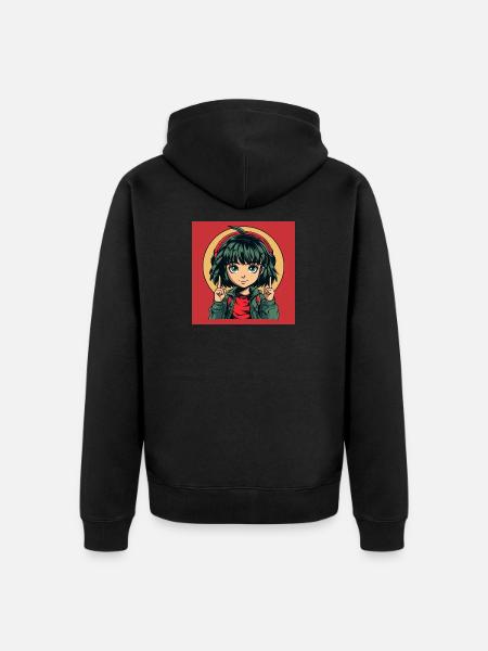 Anime Yeux Verts Fille - Veste à capuche bio Premium Unisexe - noir