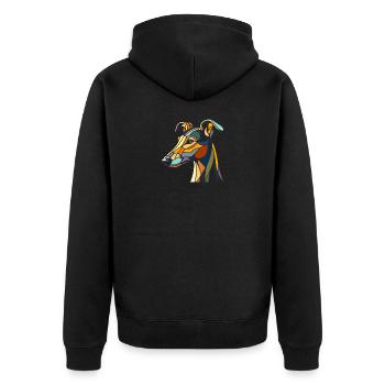 Windhundkopf im geometrischen Kunststil, Polygon - Unisex Premium Bio Zip Hoodie - Schwarz - Hinten - Nico (187cm)