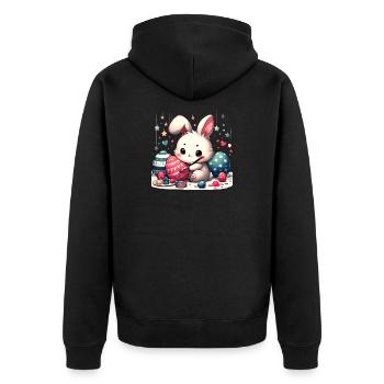 Schönes Osterfest - Unisex Premium Bio Zip Hoodie - Schwarz - Hinten - Nico (187cm)