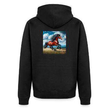 Galoppierendes Pferd - Unisex Premium Bio Zip Hoodie - Schwarz - Hinten - Nico (187cm)