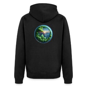 Nachhaltige Bio-Tech Fusion Kreislauf - Unisex Premium Bio Zip Hoodie - Schwarz - Hinten - Nico (187cm)