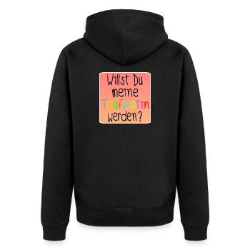 Willst Du meine Taufpatin werden - Taufe BABY - Unisex Premium Bio Zip Hoodie - Schwarz - Hinten - Nico (187cm)