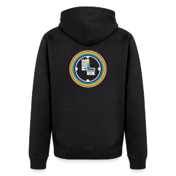 Regenbogen Pride Ring Uhr - Unisex Premium Bio Zip Hoodie - Schwarz - Hinten - Nico (187cm)